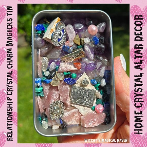 Relationship Crystal Charm Magicks Tin Altar Home Decor - Picture 4 of 5